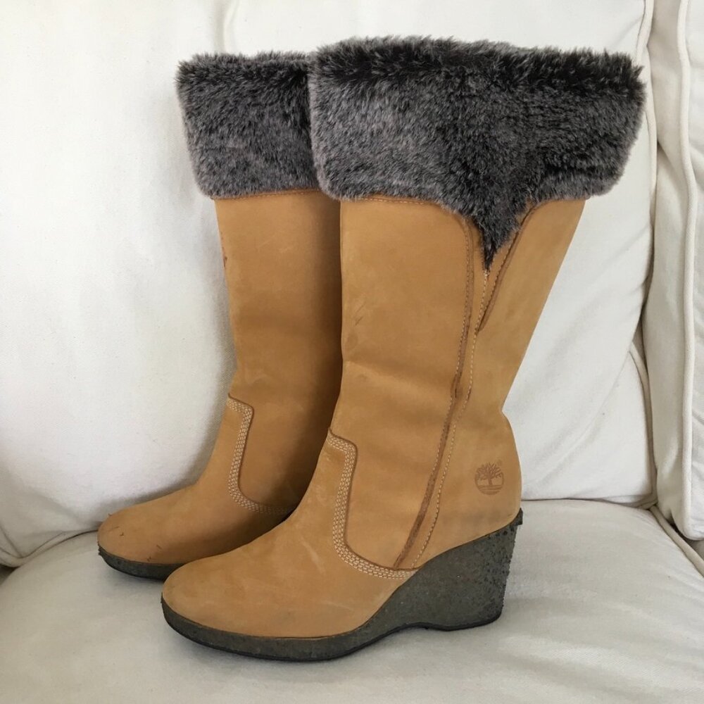 Timberland Women's Leather Mid Calf Wedge Boots - Picture 1 of 8